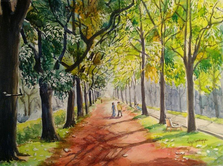 Realistic watercolor painting titled 'Blissful shades of Cubbon park', 12x16 inches, by artist Lasya Upadhyaya on Paper