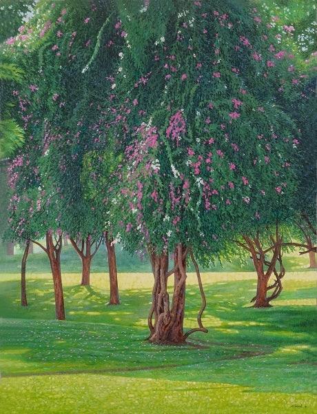 Landscape oil painting titled 'Blooming Beauty', 40x30 inches, by artist Gopal Nandurkar on Canvas