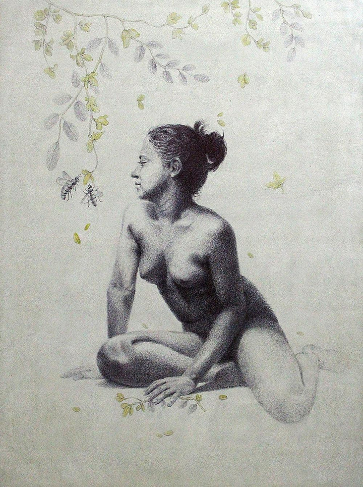 Nude mixed media painting titled 'Blosom 1', 48x36 inches, by artist Mansi Sagar on Canvas