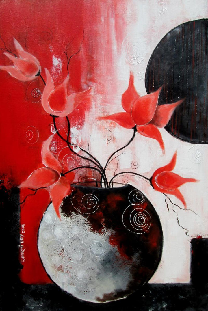 Abstract acrylic painting titled 'Blossom 1', 30x20 inches, by artist Sharmi Dey on Canvas