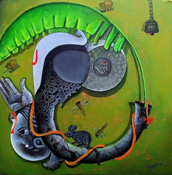 Figurative acrylic painting titled 'Blossoming mind 3', 24x24 inches, by artist Anupam Pal on Canvas