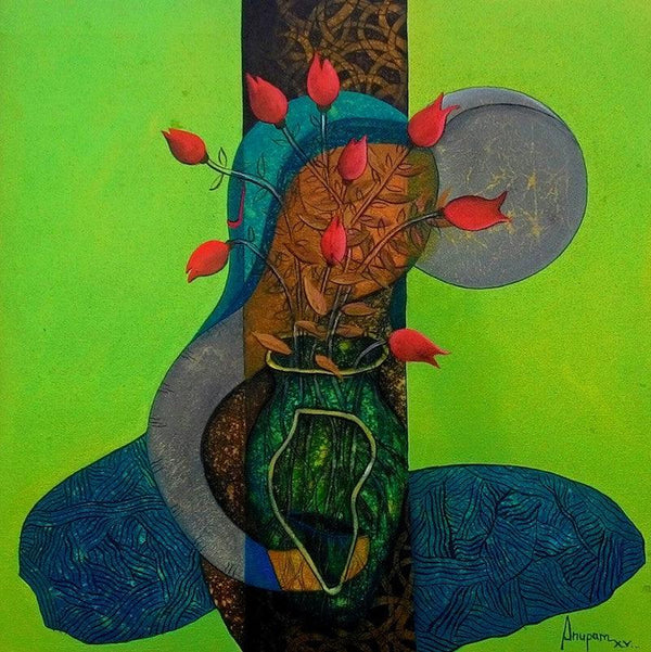 Figurative acrylic painting titled 'Blossoming mind2', 24x24 inches, by artist Anupam Pal on Canvas