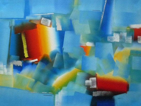 Abstract acrylic painting titled 'Blue Abstract', 36x48 inches, by artist Rashmi Parmar on Canvas