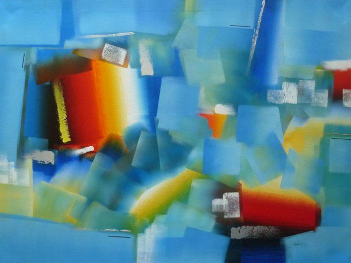 Abstract acrylic painting titled 'Blue Abstract', 36x48 inches, by artist Rashmi Parmar on Canvas