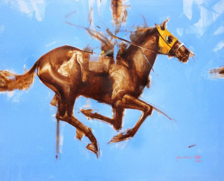 Animals acrylic oil painting titled 'Blue And Yellow', 30x36 inches, by artist Aditya Shirke on Canvas