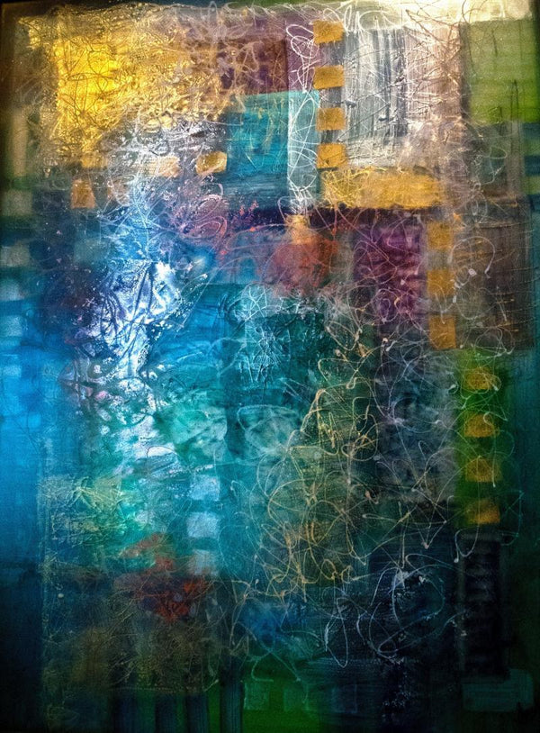 Abstract mixed media painting titled 'Blue', 48x36 inches, by artist Shuchi Khanna on Acrylic Sheet