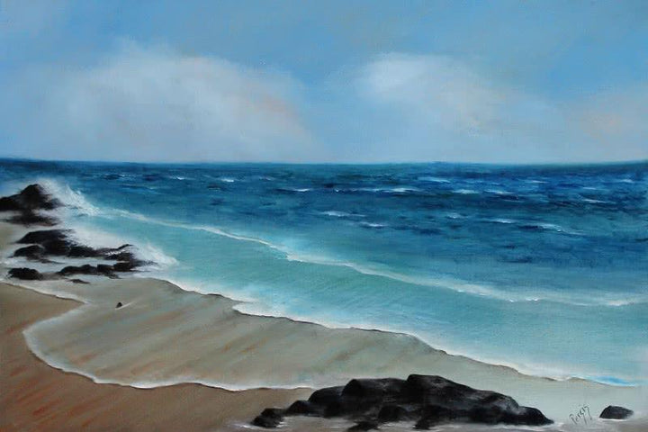 Seascape oil painting titled 'Blue Bliss', 20x30 inches, by artist Persis Chhapkhanawalla on Canvas