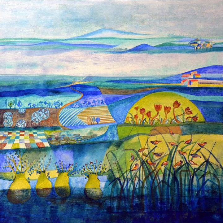 Nature acrylic painting titled 'Blue Harmony', 36x36 inches, by artist Shilpa Pachpor on Canvas