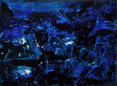 Abstract acrylic painting titled 'Blue Magic Abstract', 10x13 inches, by artist Asit Poddar on Canvas