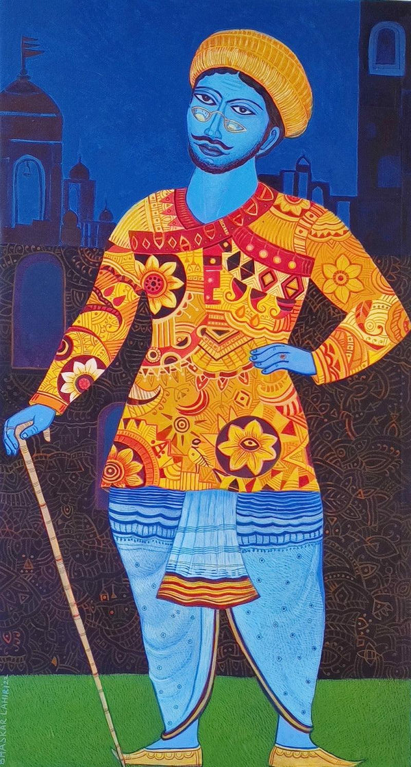 Figurative acrylic painting titled 'Blue Man', 40x22 inches, by artist Bhaskar Lahiri on Canvas