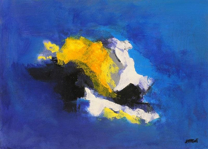 Abstract acrylic painting titled 'Blue Ride I', 11x15 inches, by artist Sadhna Raddi on Paper