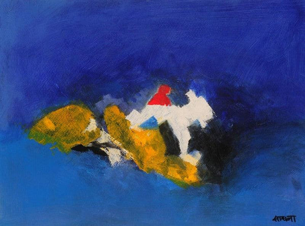 Abstract acrylic painting titled 'Blue Ride II', 11x15 inches, by artist Sadhna Raddi on Paper