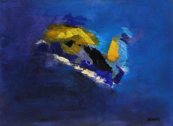 Abstract acrylic painting titled 'Blue Ride V', 11x15 inches, by artist Sadhna Raddi on Paper