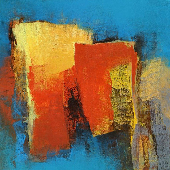 Abstract acrylic painting titled 'Blue Saga I', 24x24 inches, by artist Siddhesh Rane on Canvas