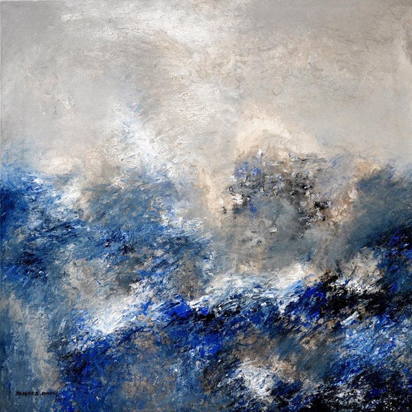 Abstract acrylic painting titled 'Blue Scale 1', 30x30 inches, by artist Balasaheb Abhang on Canvas