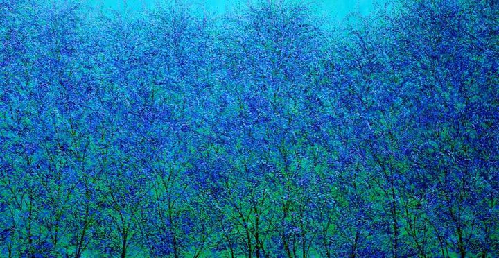 Nature oil painting titled 'Blue Soul', 32x72 inches, by artist Pardeep Singh on Canvas