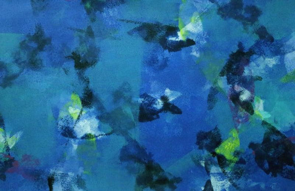 Abstract acrylic painting titled 'Blue Space', 21x32 inches, by artist Asif Shaikh on paper