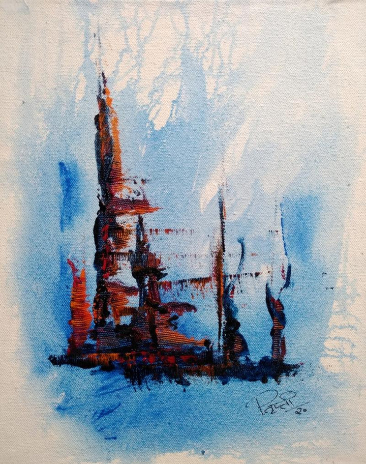 Religious acrylic painting titled 'Blue Temple', 15x12 inches, by artist Trapti Porwal on Canvas