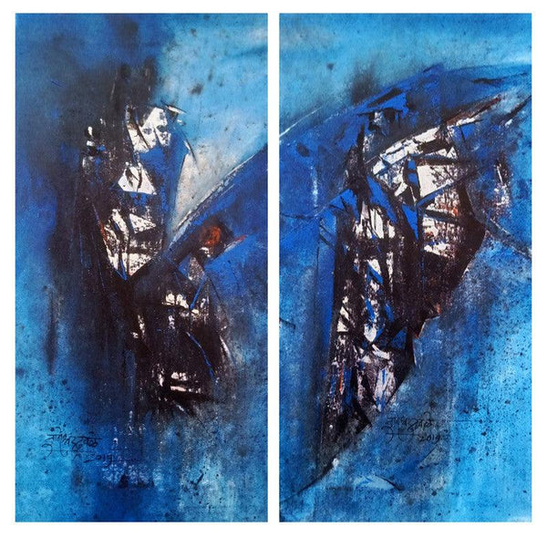 Abstract acrylic painting titled 'Blue18', 24x24 inches, by artist Dnyaneshwar Dhavale on Canvas