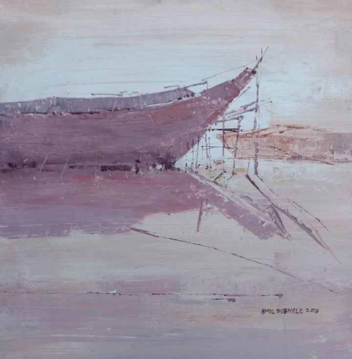 Seascape watercolor painting titled 'Boat 1', 24x24 inches, by artist Amol Dubhele on Paper