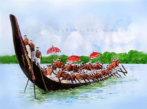 Seascape watercolor painting titled 'Boat Race 2', 11x14 inches, by artist Abdul Salim on Paper