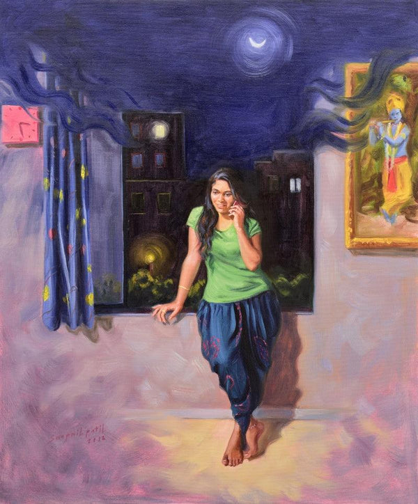 Figurative oil painting titled 'Bol Radha', 36x30 inches, by artist Swapniil Paatil on Canvas