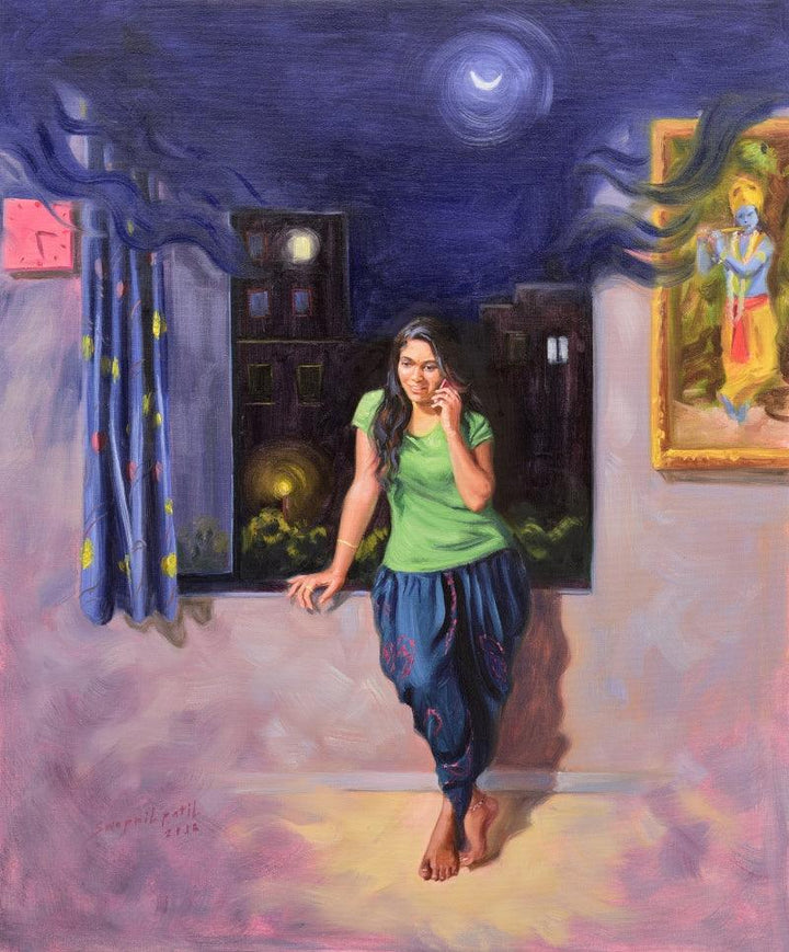 Figurative oil painting titled 'Bol Radha', 36x30 inches, by artist Swapniil Paatil on Canvas