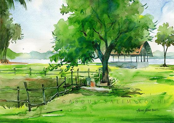 Nature watercolor painting titled 'Bolgatty', 11x15 inches, by artist Abdul Salim on Paper