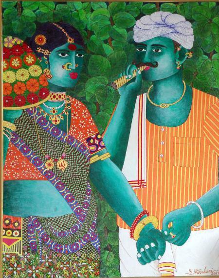 Figurative acrylic painting titled 'Bonalu 1', 20x30 inches, by artist Bhawandla Narahari on Canvas