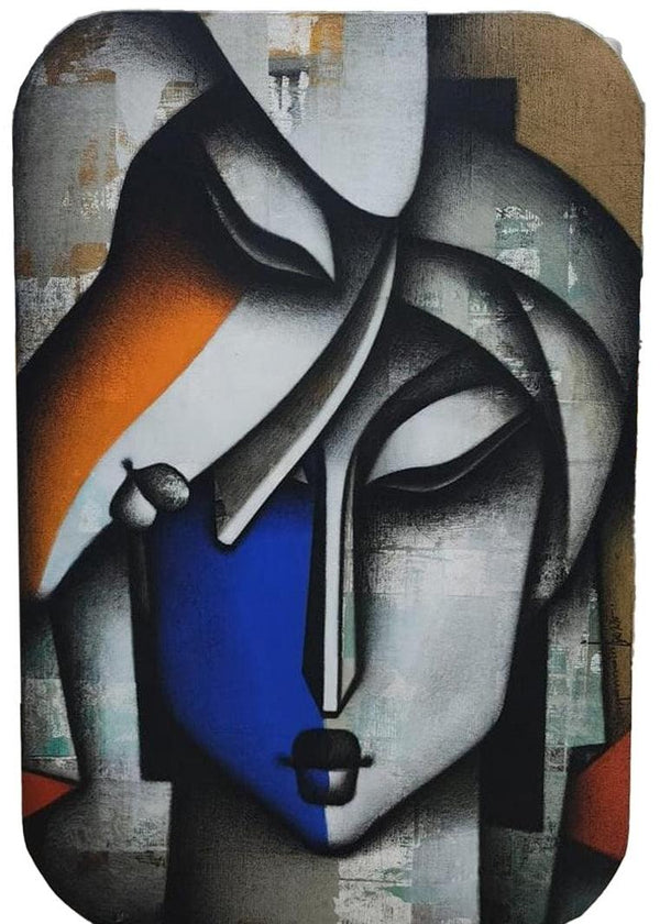 Figurative acrylic charcoal painting titled 'Bond Of Love 4', 36x24 inches, by artist Jagannath Paul on Canvas