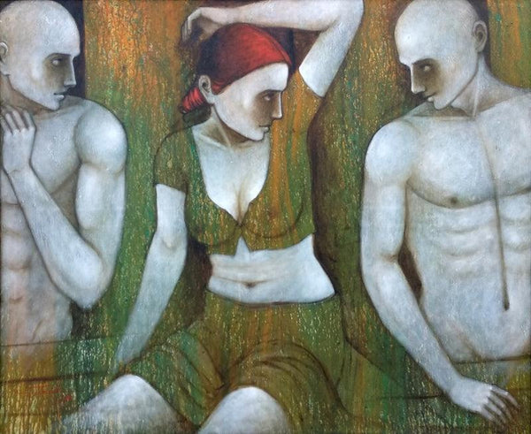 Figurative acrylic painting titled 'Bond Of Love', 42x54 inches, by artist Asit Kumar Patnaik on Canvas