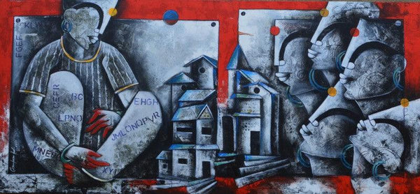 contemporary acrylic painting titled 'Bonding of eternal love', 30x66 inches, by artist Anupam Pal on Canvas