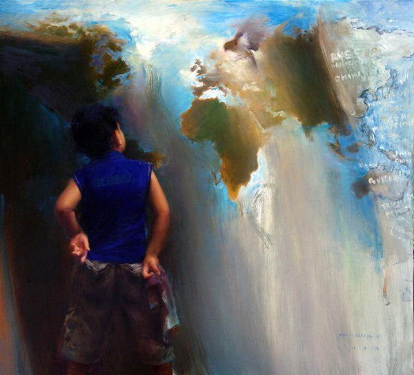 Figurative oil painting titled 'Borderless', 43x48 inches, by artist Pramod Kurlekar on Canvas