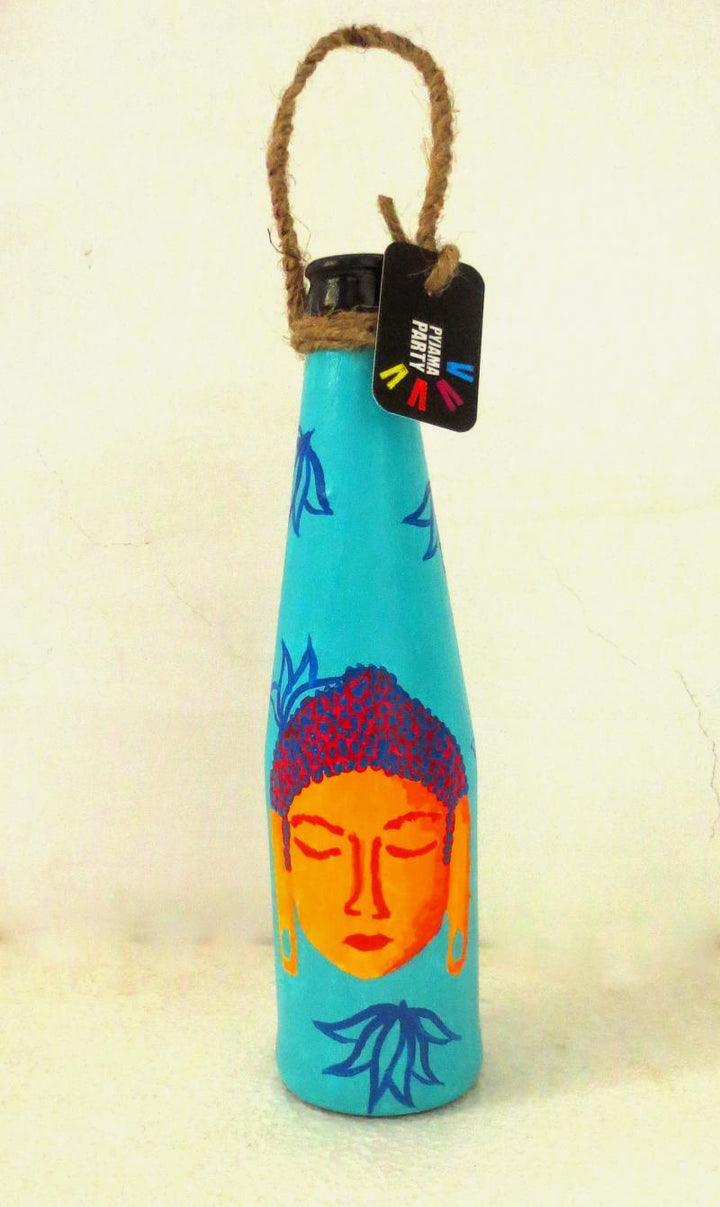 Lifestyle craft titled 'Bottle Planter Shades Of Buddha Teal Blue', 9x3x9 inches, by artist Rithika Kumar on Recycled Glass