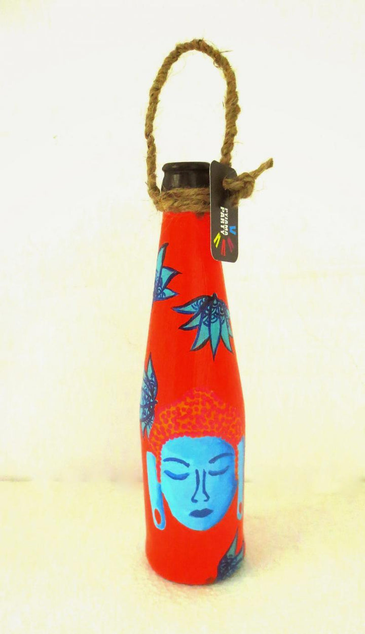 Lifestyle craft titled 'Bottle Planter Shades Of Buddha Vermillion', 9x3x9 inches, by artist Rithika Kumar on Recycled Glass