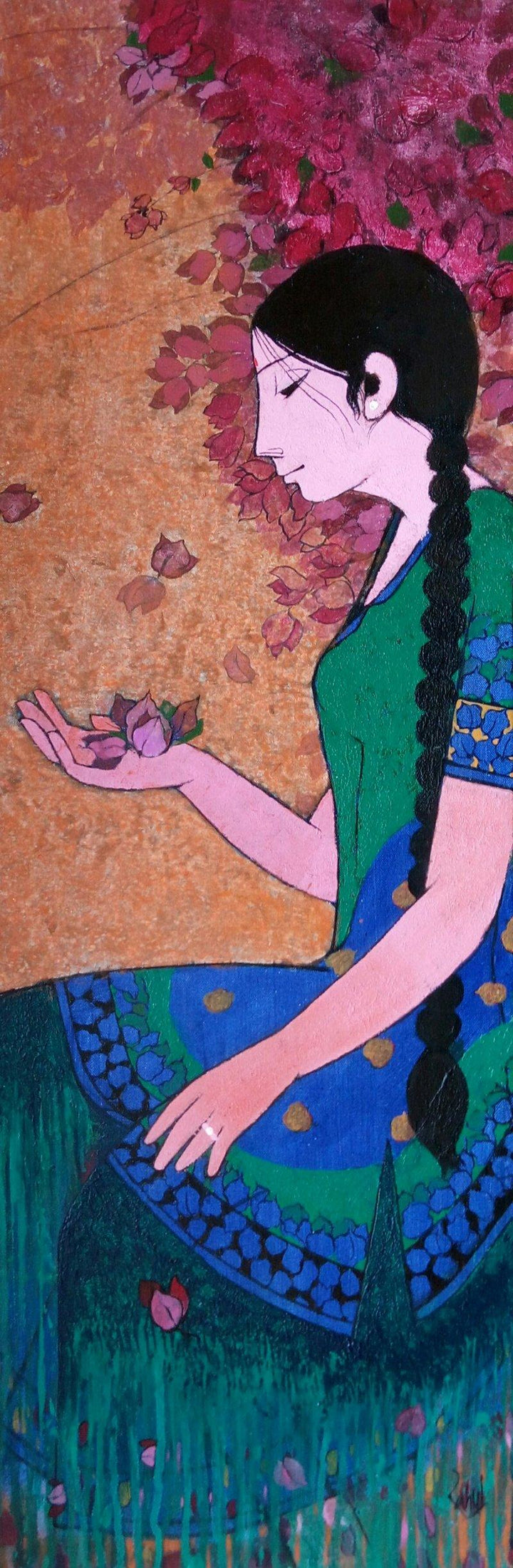 Figurative acrylic painting titled 'Bougainvillea', 36x12 inches, by artist Rahul Mhetre on Canvas