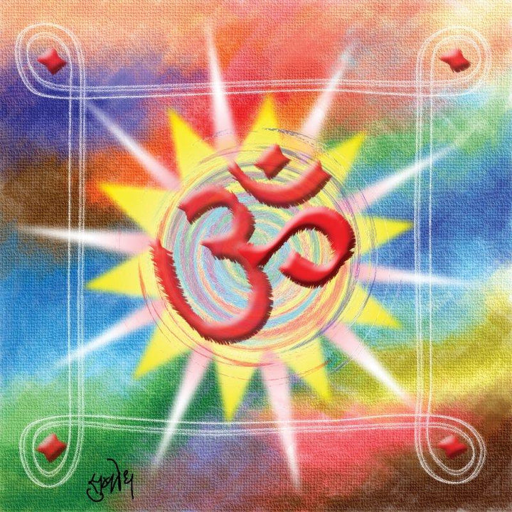 Religious Digital Painting digital art titled 'Bramhand Om', 11x11 inches, by artist Subodh Padhye on canvas