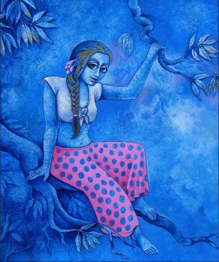 Figurative acrylic painting titled 'Branch And Sway', 36x30 inches, by artist Ramchandra B Pokale on Canvas