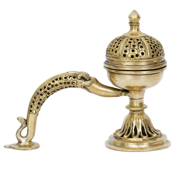 Religious handicraft titled 'Brass Dhoop Incense Burner For Pooja', 10x8x4 inches, by artist Brass Handicrafts on Brass