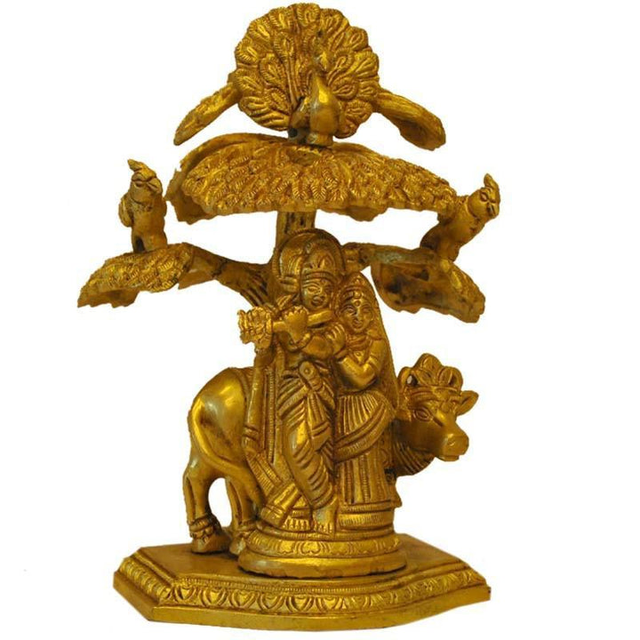 Religious craft titled 'Brass Radha Krishna', 7x4 inches, by artist Brass Art on Brass