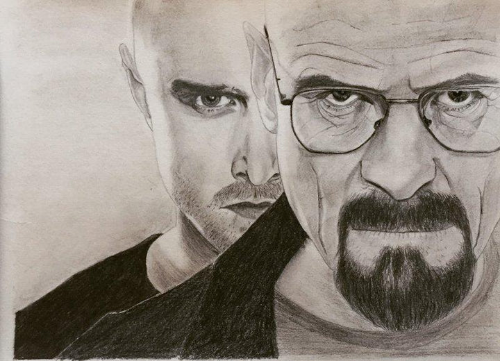 Portrait pencil drawing titled 'Breaking Bad', 7x10 inches, by artist Joanne Morais on Paper