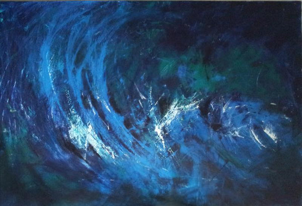 Abstract acrylic painting titled 'Breathing Blue', 60x36 inches, by artist Sanjay Akolikar on Canvas