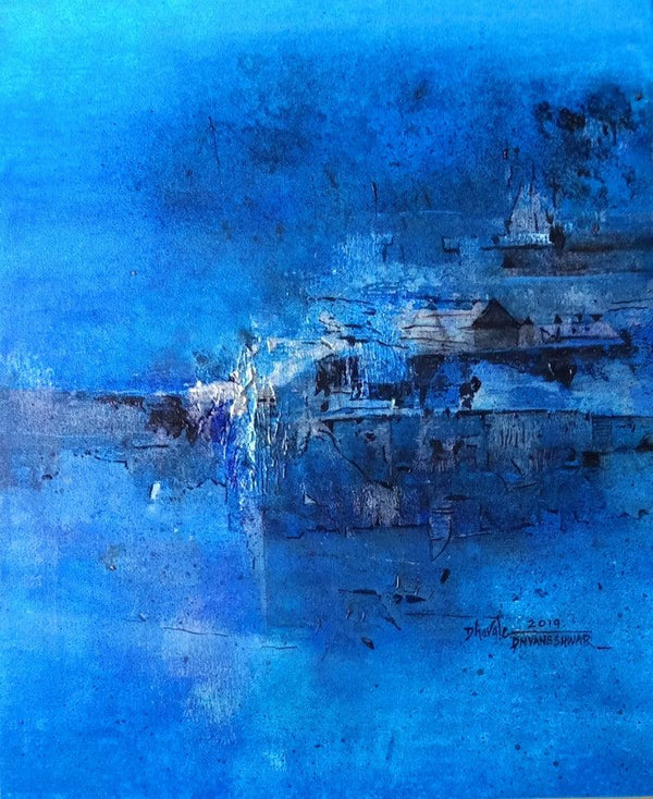 Abstract acrylic painting titled 'Brilint blue', 22x18 inches, by artist Dnyaneshwar Dhavale on Acrylic on canvas