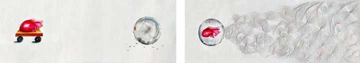 contemporary mixed media painting titled 'Bubble And Emotion', 10x56 inches, by artist Dishakha Yadav on Paper