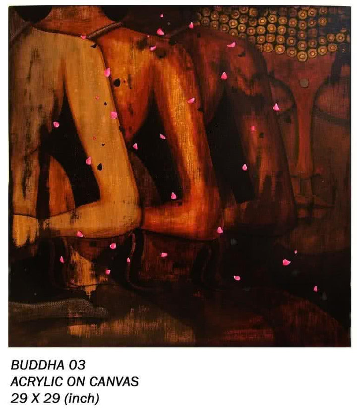 Motivational mixed media painting titled 'Buddha 03', 29x29 inches, by artist Anurag Jadia on Canvas