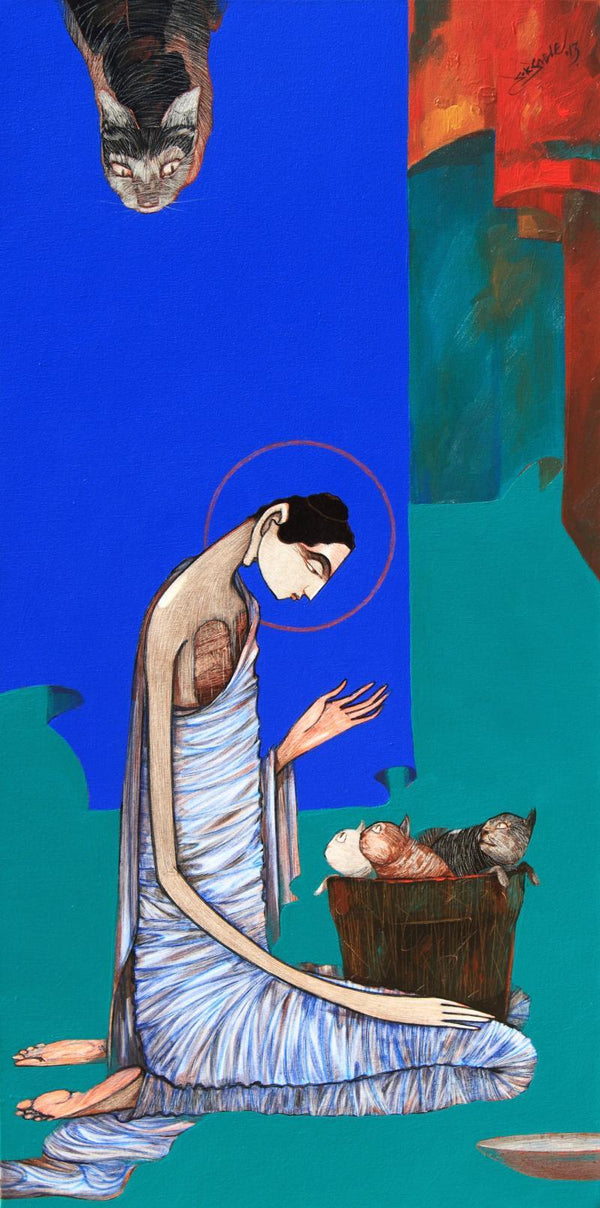 Figurative acrylic painting titled 'Buddha 8', 48x24 inches, by artist Sanjay Sable on Canvas