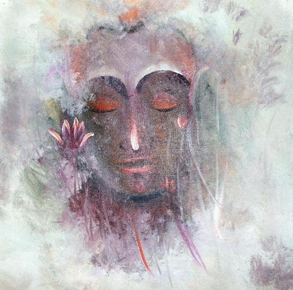 Religious acrylic painting titled 'Buddha', 14x14 inches, by artist AYAAN GROUP on Canvas