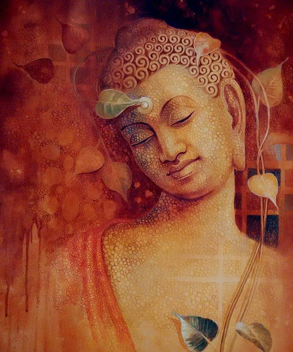 Figurative acrylic painting titled 'Buddha Bhavana', 30x24 inches, by artist Sanjay Lokhande on Canvas