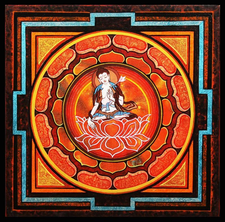 Motivational acrylic painting titled 'Buddha III', 12x12 inches, by artist Ajay Meshram on Canvas