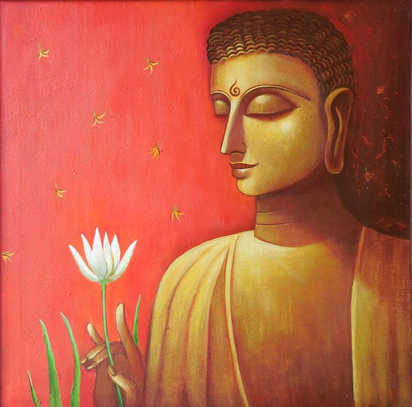 Religious acrylic painting titled 'Buddha In Meditation', 26x26 inches, by artist Kaladikam Arts on Canvas